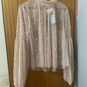From forever 21 see through blouse with pearls detail
